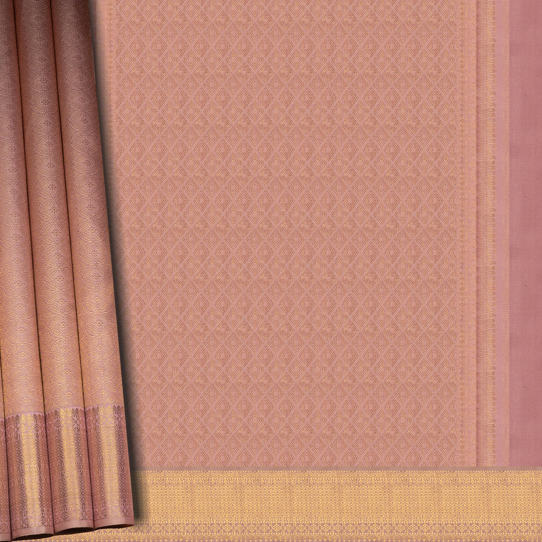 Pink fabric with a subtle pattern and gold border