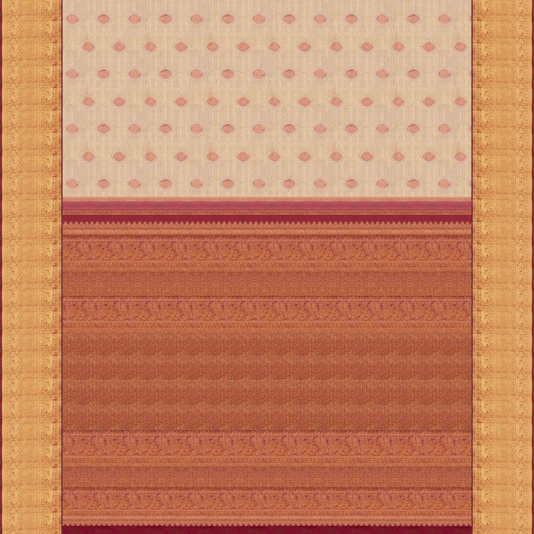 Pallu of Handwoven grey beige kanjivaram silk Saree