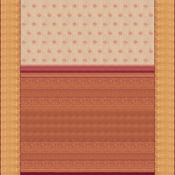 Pallu of Handwoven grey beige kanjivaram silk Saree