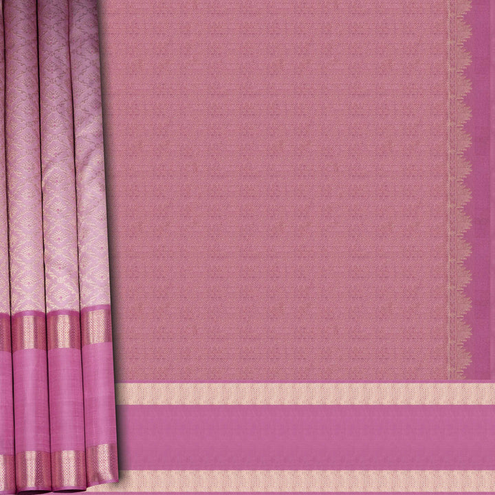 Pleats/body of Handwoven pastel pink  kanjivaram silk Saree