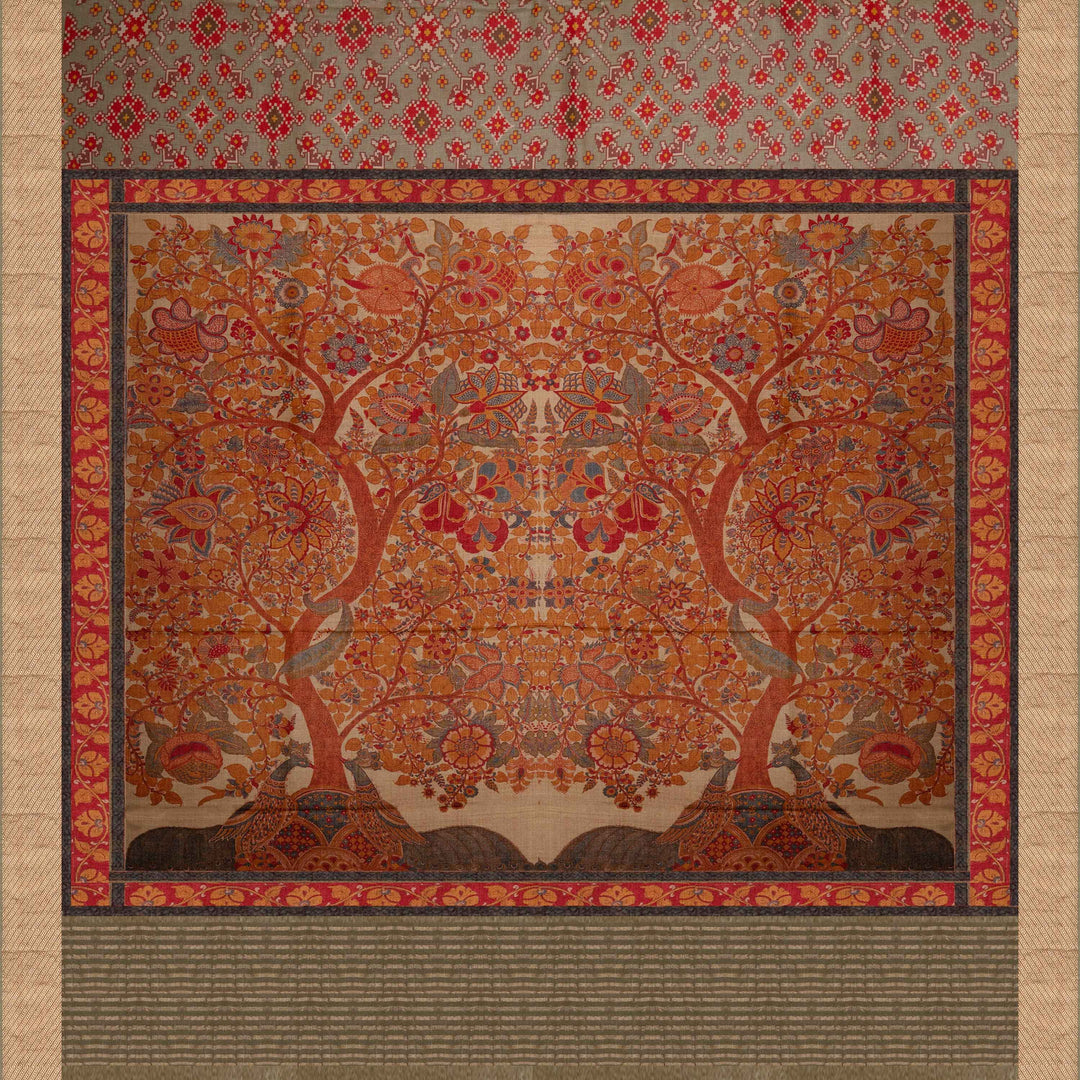 Pallu of Handwoven sage green Tussar silk Saree