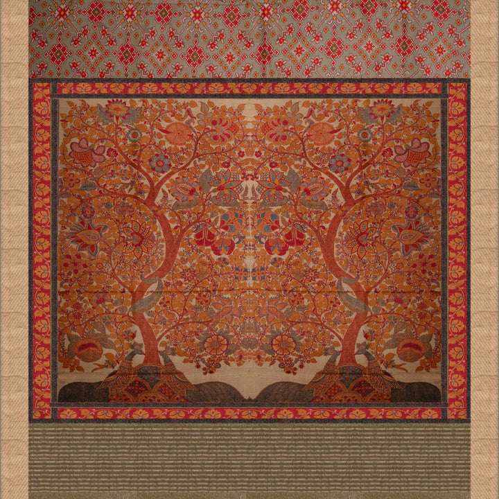 Pallu of Handwoven sage green Tussar silk Saree