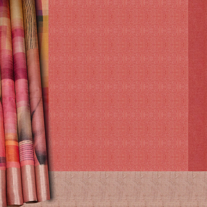 Textured pink fabric with a striped pattern on the left side