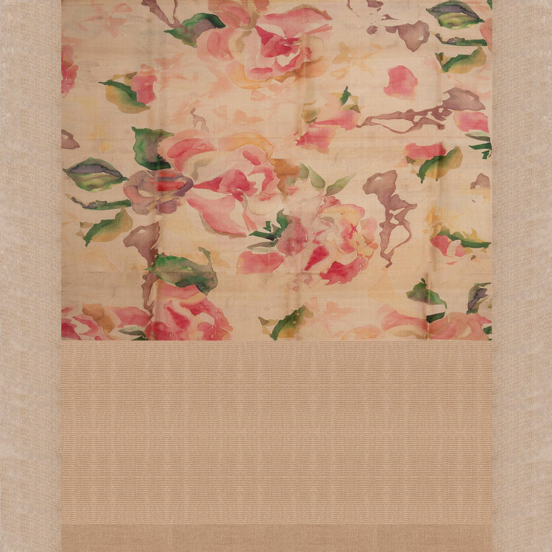 Pallu of Handwoven beigeTussar silk Saree