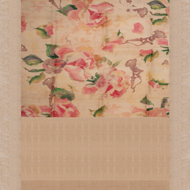 Pallu of Handwoven beigeTussar silk Saree