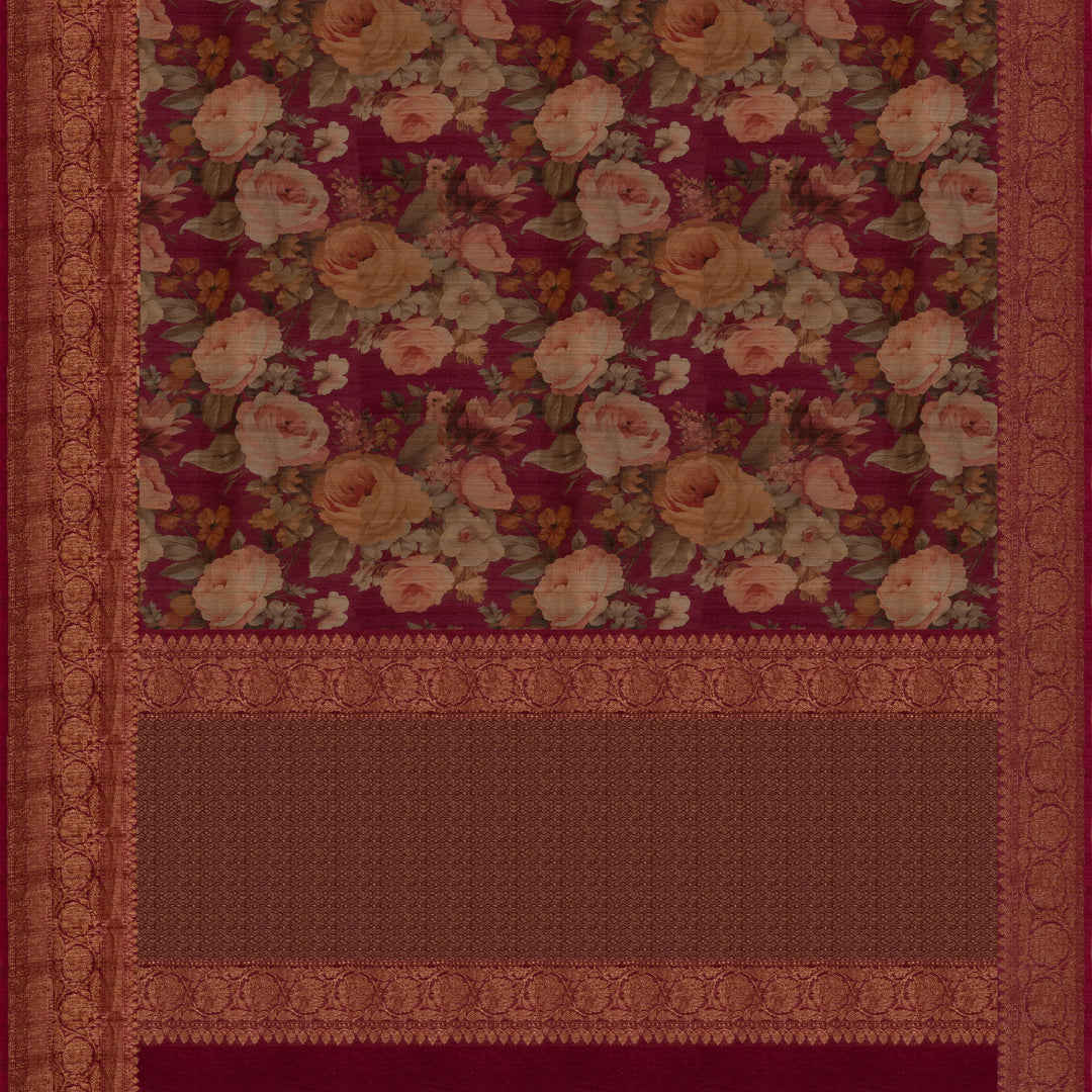 Pallu of Handwoven Wine Tussar silk Saree