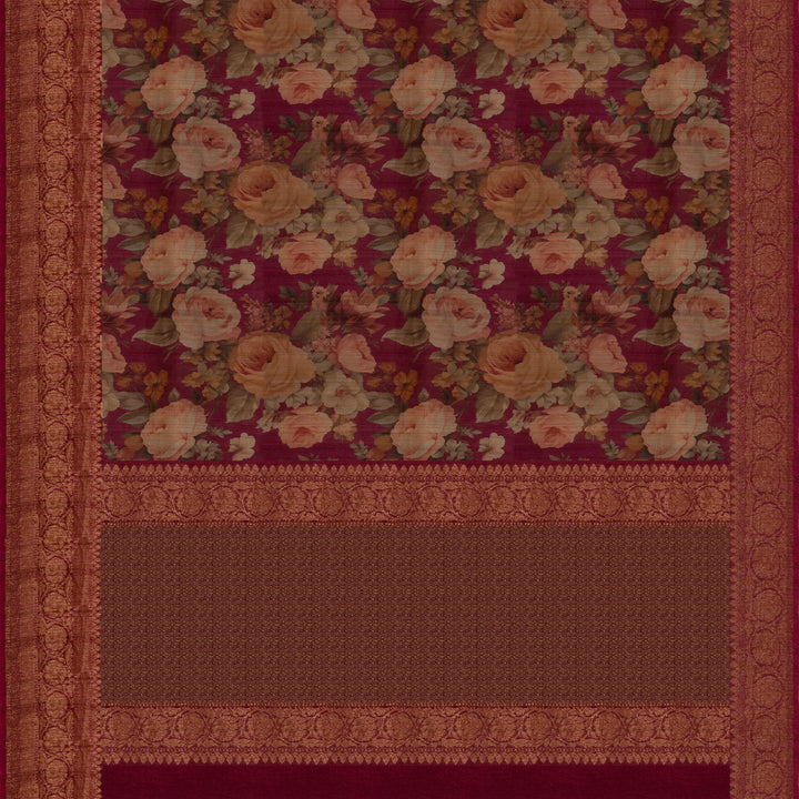 Pallu of Handwoven Wine Tussar silk Saree