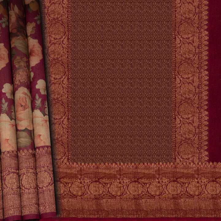 Brown fabric with decorative border and floral patterned fabric on the side