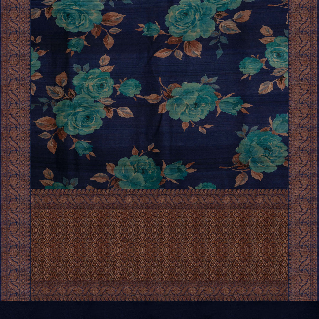 Pallu of Handwoven navy blue Tussar silk Saree