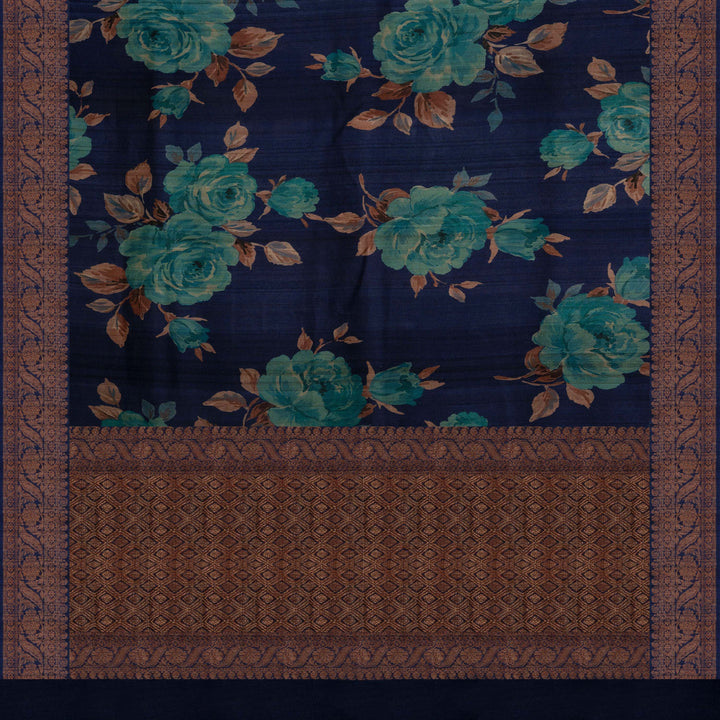 Pallu of Handwoven navy blue Tussar silk Saree