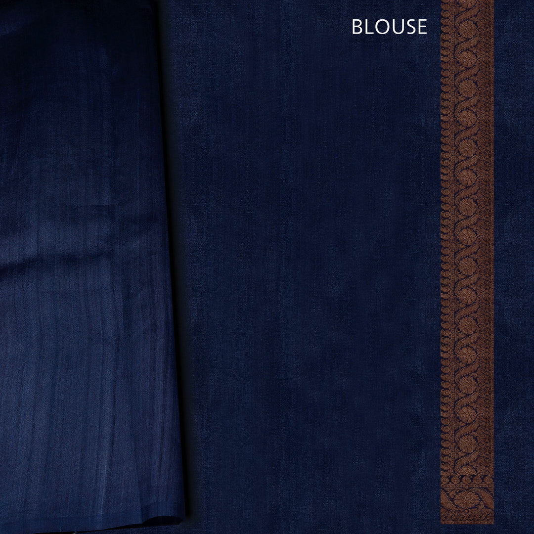 Navy blue blouse with a brown border and 'BLOUSE' text.