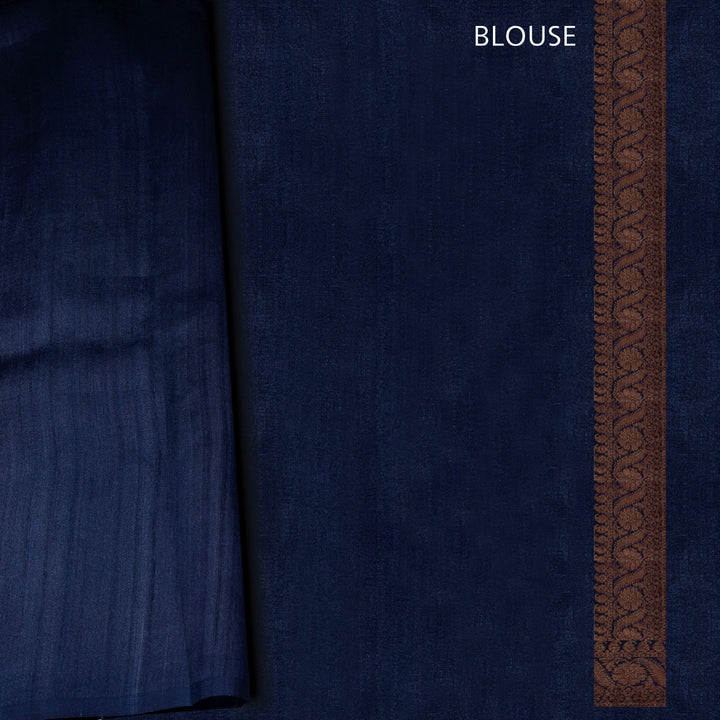 Navy blue blouse with a brown border and 'BLOUSE' text.