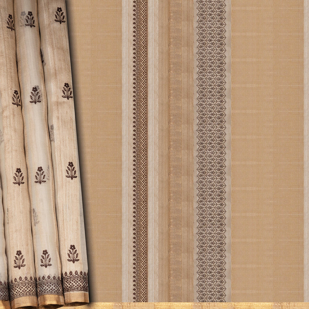 Pleats Handwoven offwhite kora tussar  silk Saree