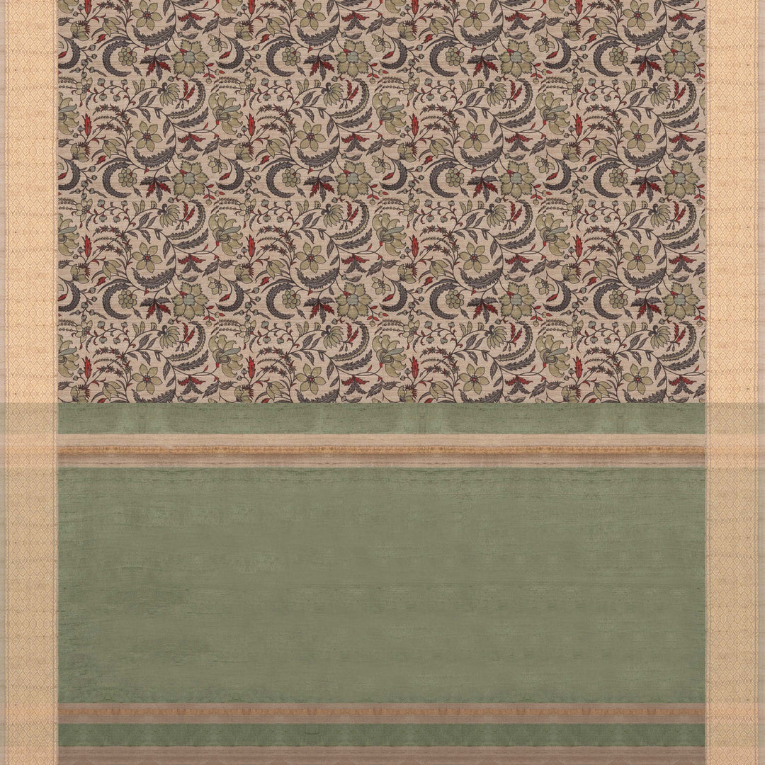 Pallu of Handwoven offwhite kora tussar  silk Saree