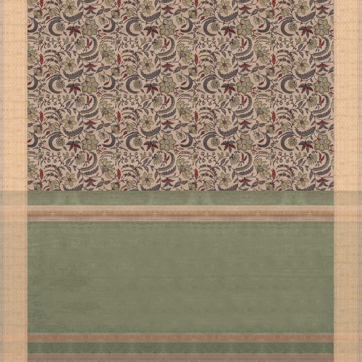 Pallu of Handwoven offwhite kora tussar  silk Saree