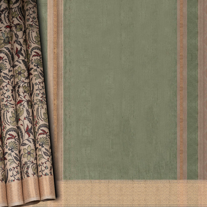 Pleats Handwoven offwhite kora tussar  silk Saree