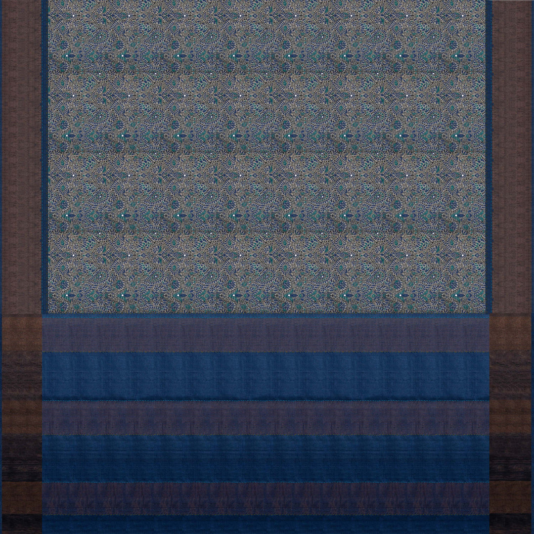 Pallu of Handwoven offwhite with blue tussar  silk Saree