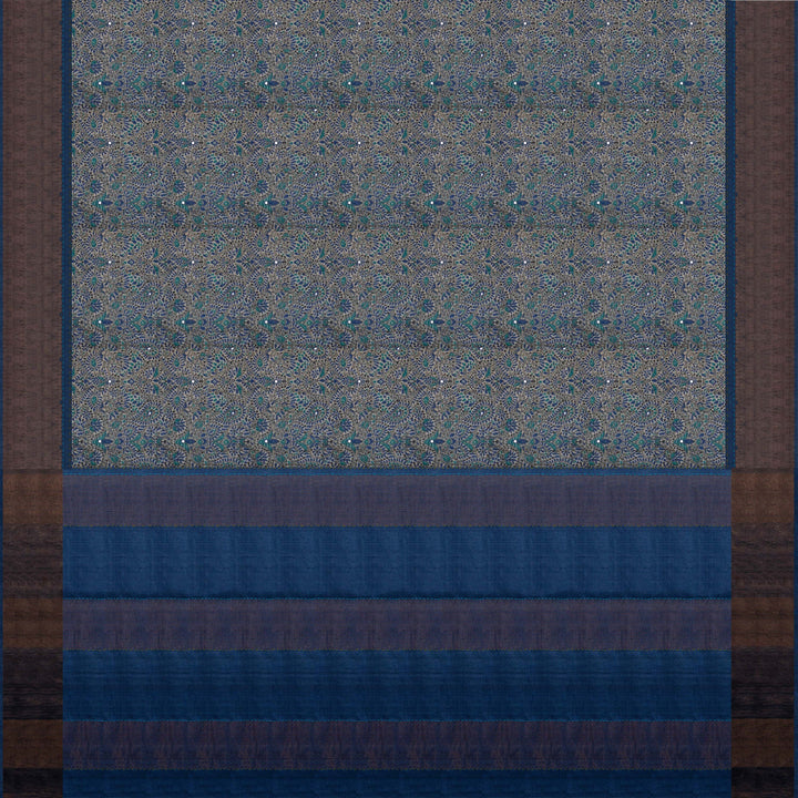 Pallu of Handwoven offwhite with blue tussar  silk Saree