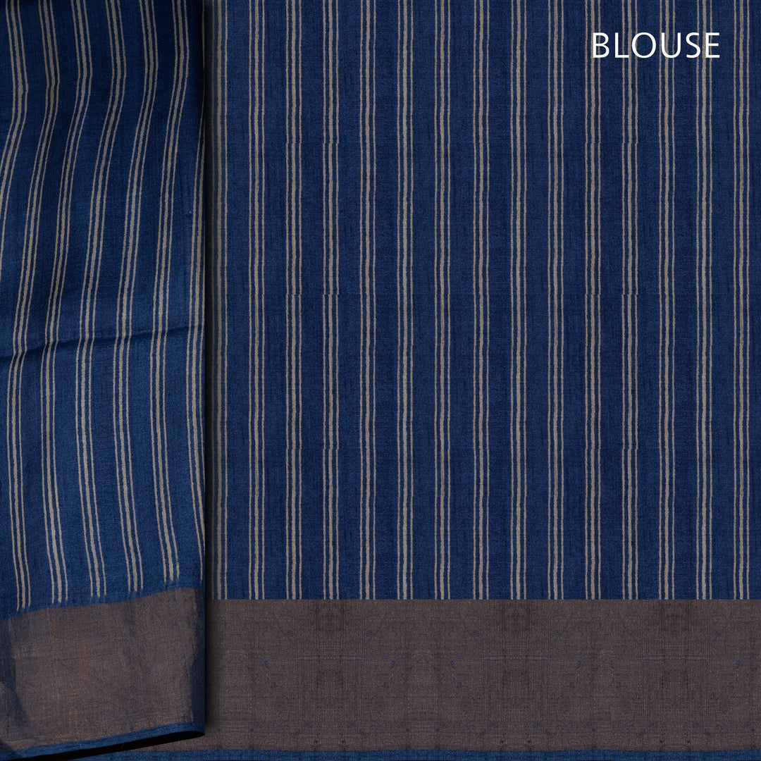 Blouse of Handwoven offwhite with blue tussar  silk Saree