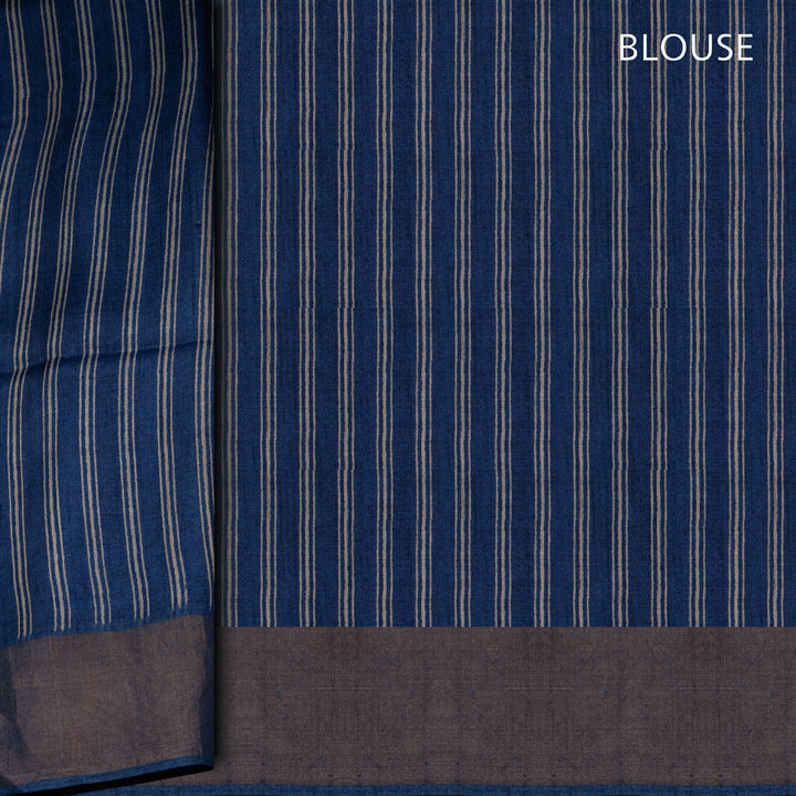 Blouse of Handwoven offwhite with blue tussar  silk Saree