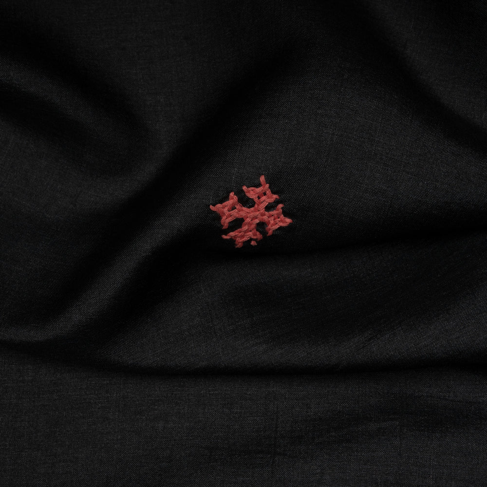 Closeup of Handwoven black embroided  tussar  silk Saree