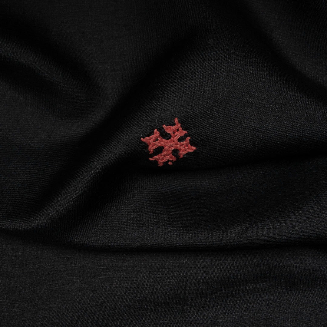 Closeup of Handwoven black embroided  tussar  silk Saree