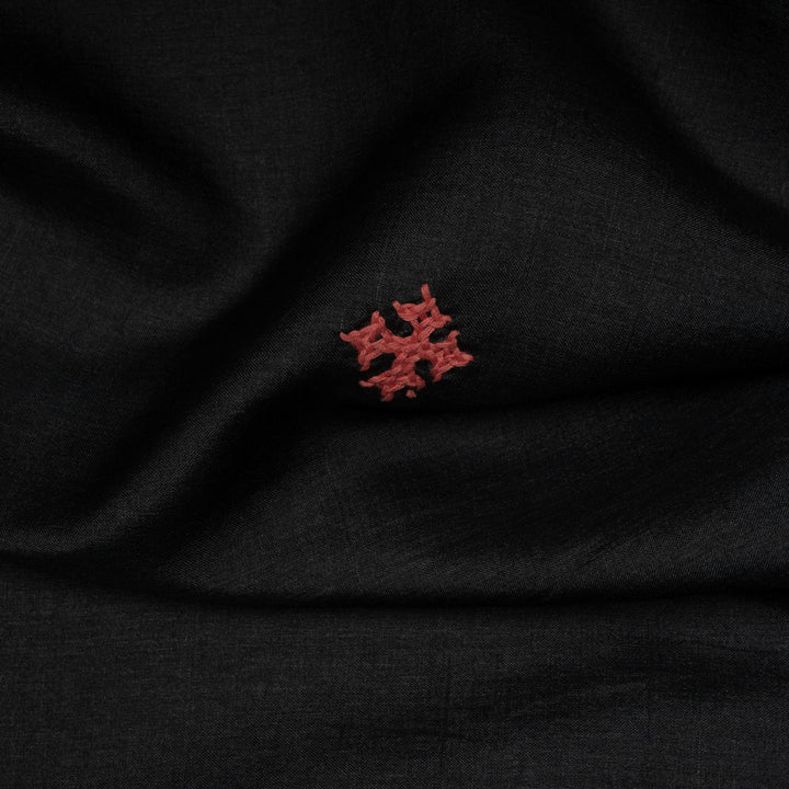 Closeup of Handwoven black embroided  tussar  silk Saree