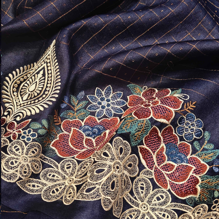 Closeup of  Handwoven embroided  tussar  silk Saree