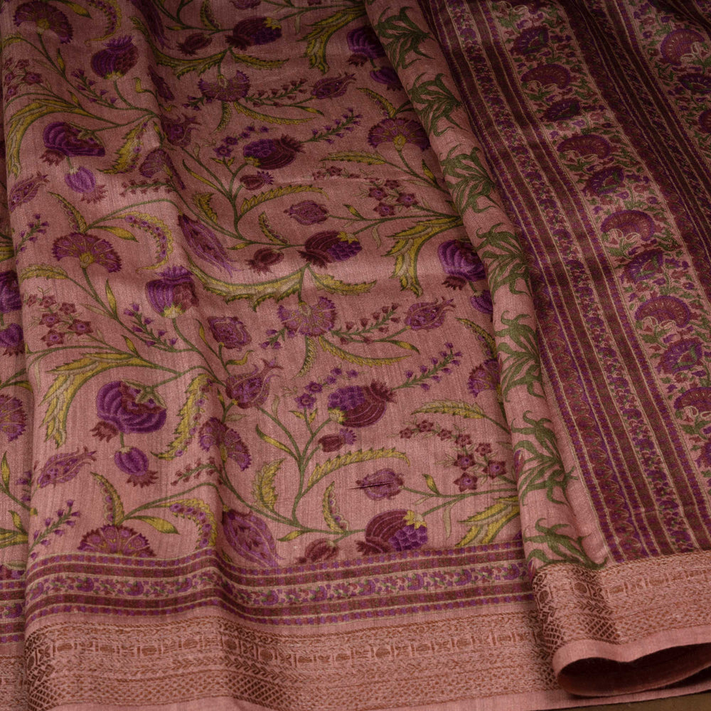Body design of Handwoven  dusty pink moonga  tussar  silk Saree