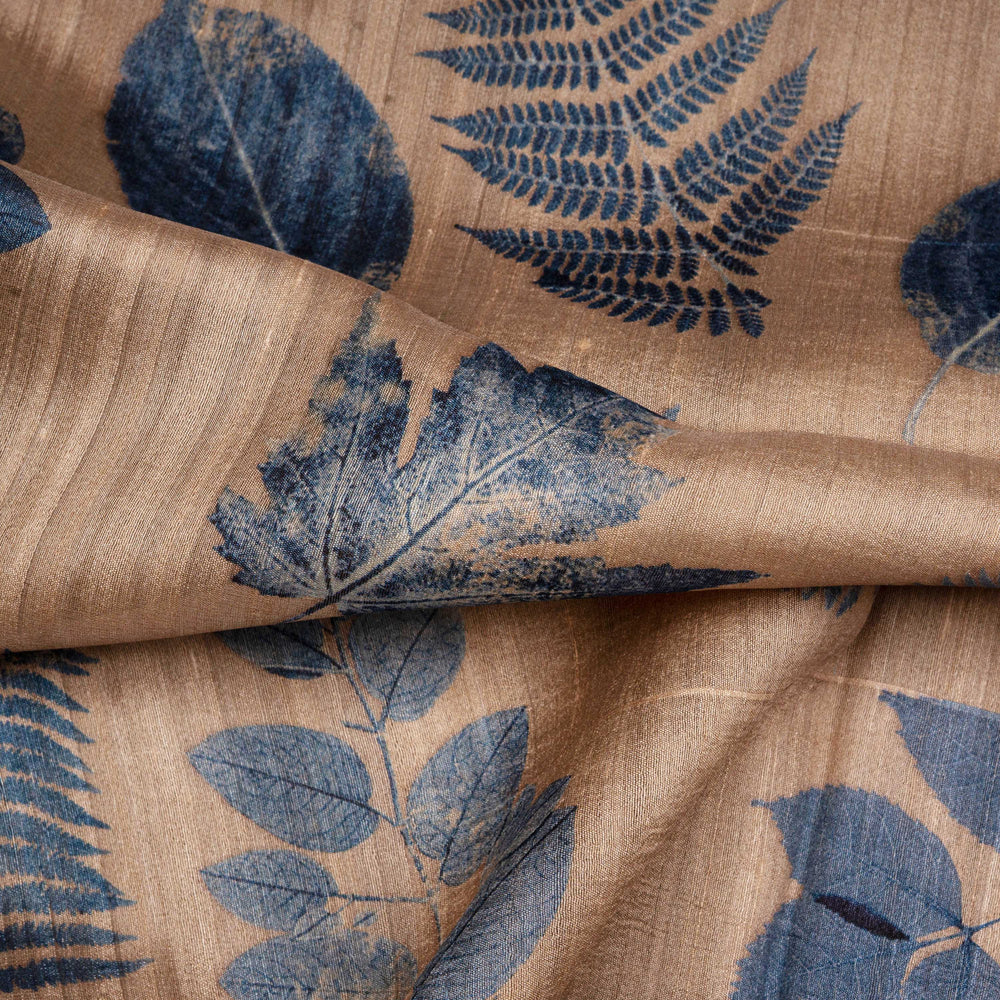 Closeup of Handwoven  taupe brown moonga  tussar  silk Saree