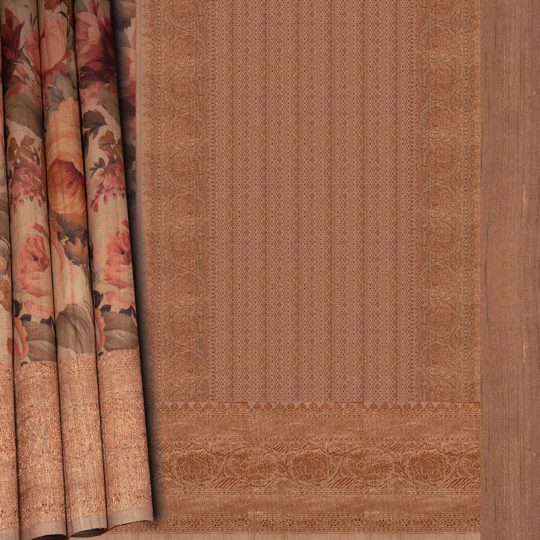 Pallu of Handwoven peach  tussar  silk Saree 