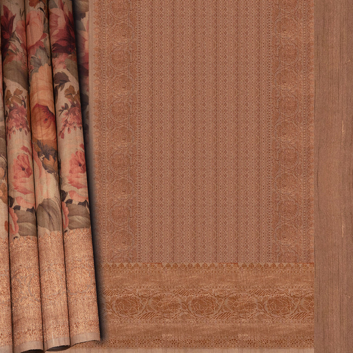 Pallu of Handwoven peach  tussar  silk Saree 