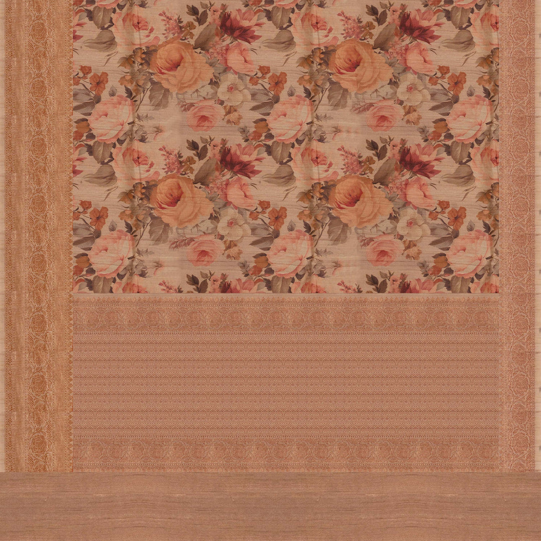 Pallu of Handwoven peach  tussar  silk Saree 