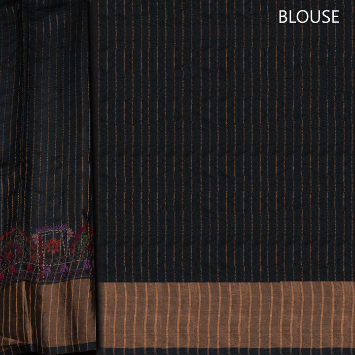 Blouse of Handwoven deep midnight blue  tussar  silk Saree