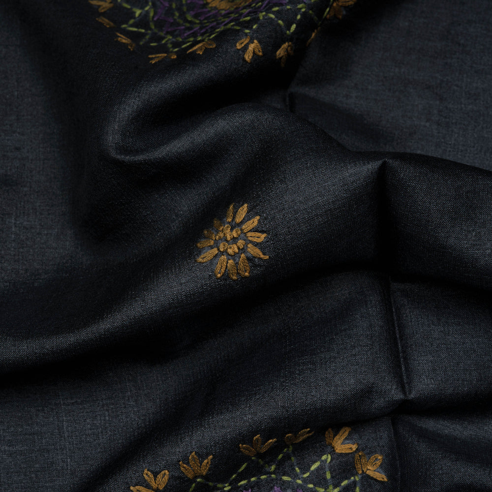 Closeup of Handwoven deep midnight blue  tussar  silk Saree