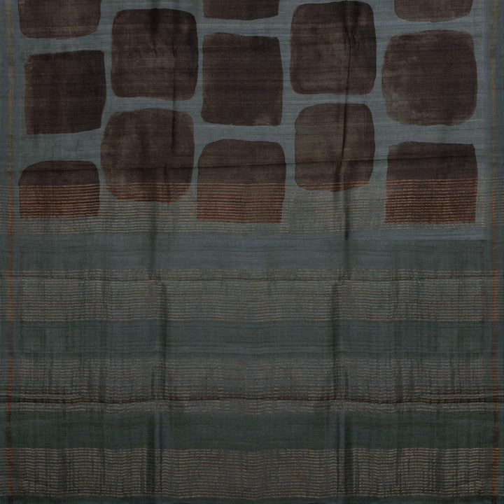 Pallu of Handwoven Teal blueTussar silk Saree