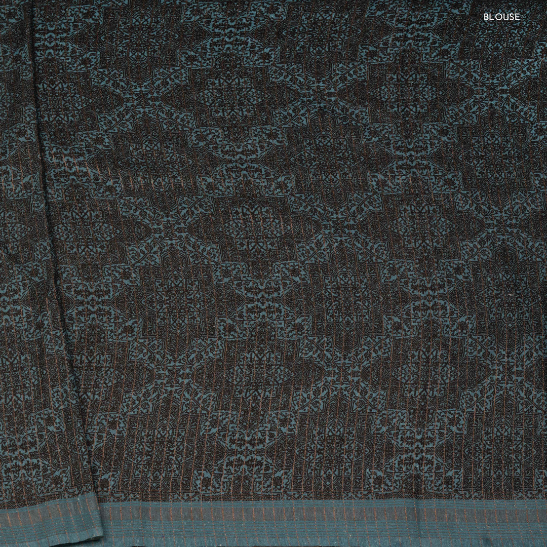 Blouse of Handwoven Teal blueTussar silk Saree