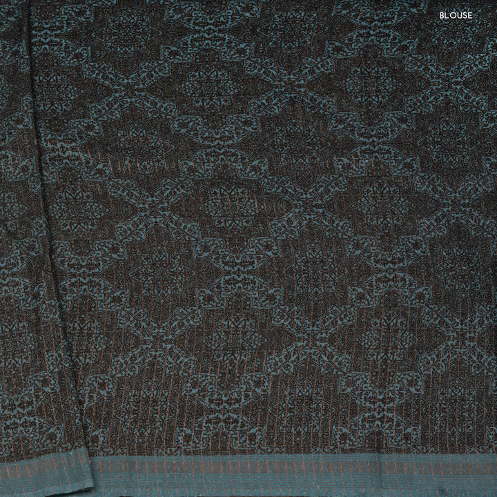 Blouse of Handwoven Teal blueTussar silk Saree