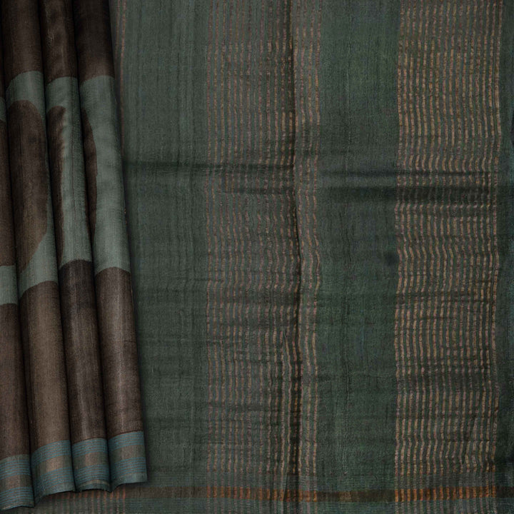 Striped fabric with brown and green pattern