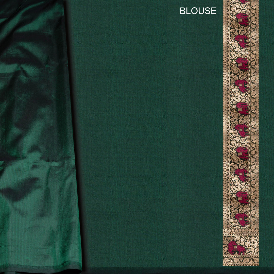 Blouse of Handwoven Bottle Green Banarasi Kattan silk Saree