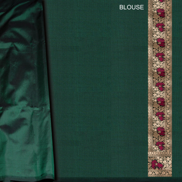 Blouse of Handwoven Bottle Green Banarasi Kattan silk Saree