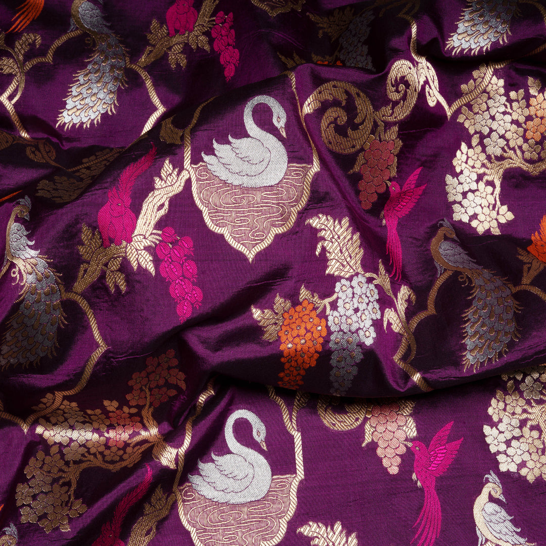 Closeup of Handwoven Purple Banarasi Kattan silk Saree