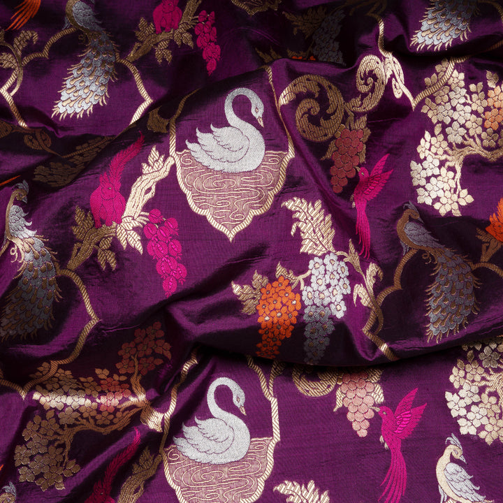 Closeup of Handwoven Purple Banarasi Kattan silk Saree