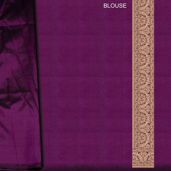 Bloseup of Handwoven Purple Banarasi Kattan silk Saree