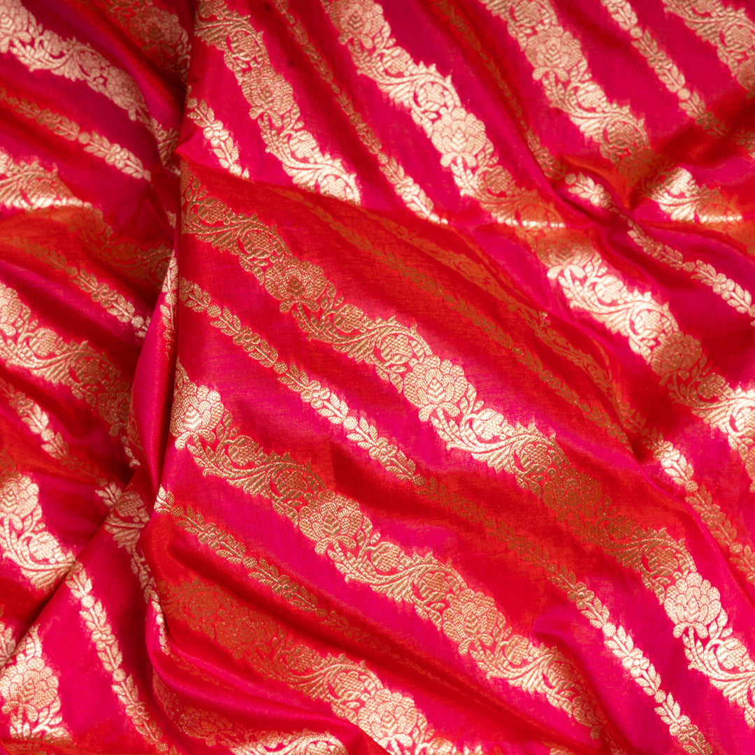 Closeup of Handwoven Pink Banarasi Kattan silk Saree