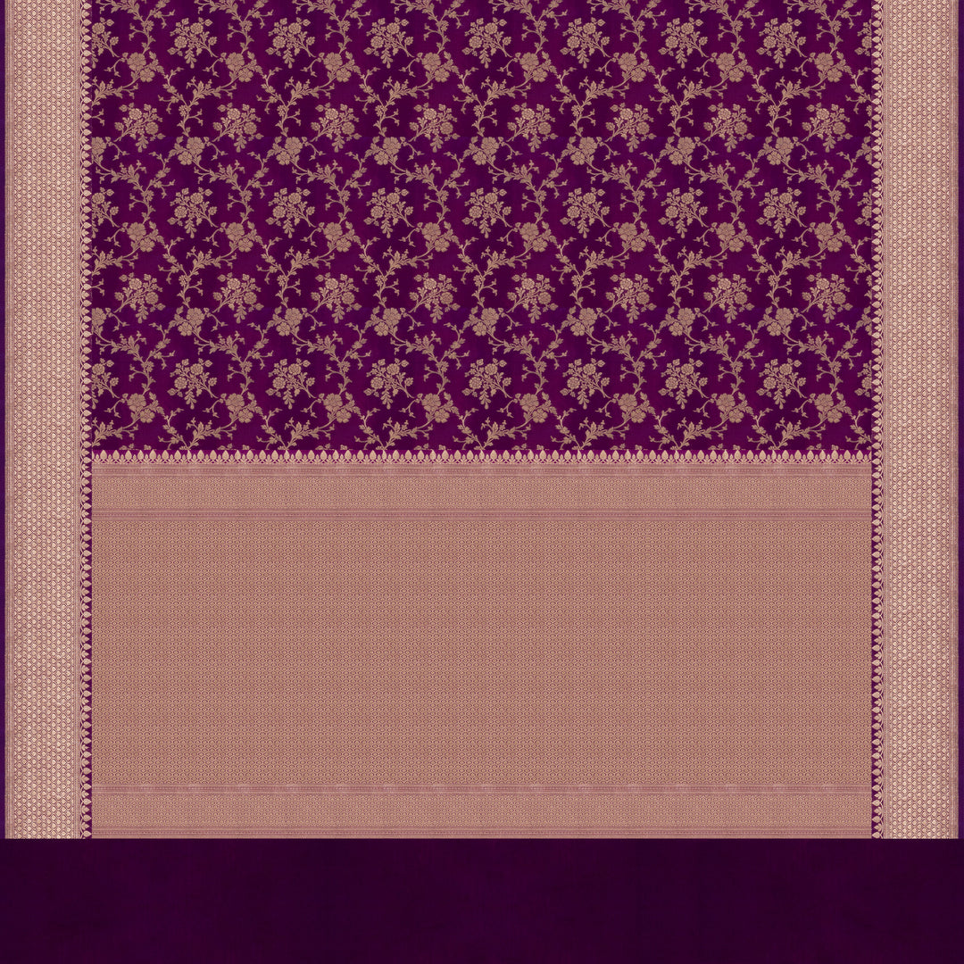 pallu of Handwoven Purple Banarasi Kattan silk Saree