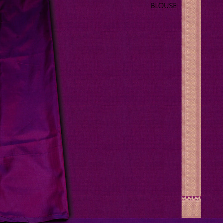 Purple fabric with a beige border and text 'BLOUSE' on a purple background