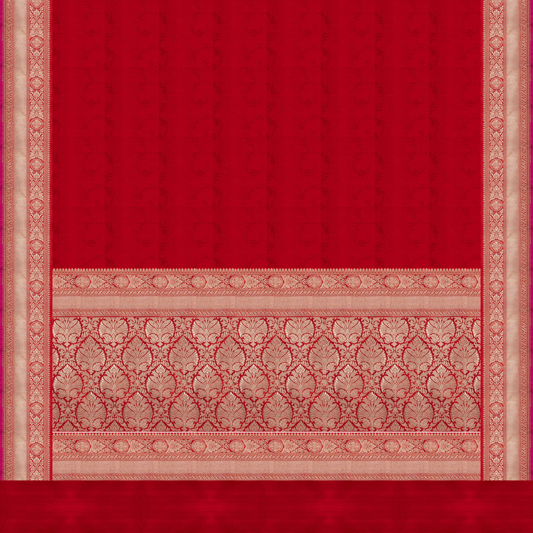 Pallu of Handwoven Red Banarasi Kattan silk Saree