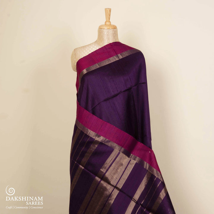 Pleats/body of Handwoven purple with pink Dupion soft silk Saree