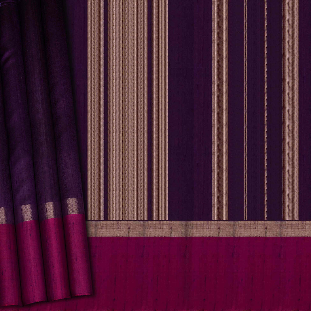 Close-up of purple and beige striped fabric with a textured pattern.